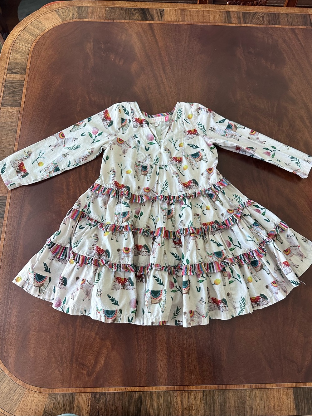 Pink Chicken llama-print tiered long-sleeve dress size 4T